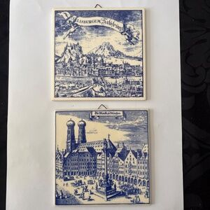 Pair of Vintage Mid-Century 6x6 Tiles Made in Austria